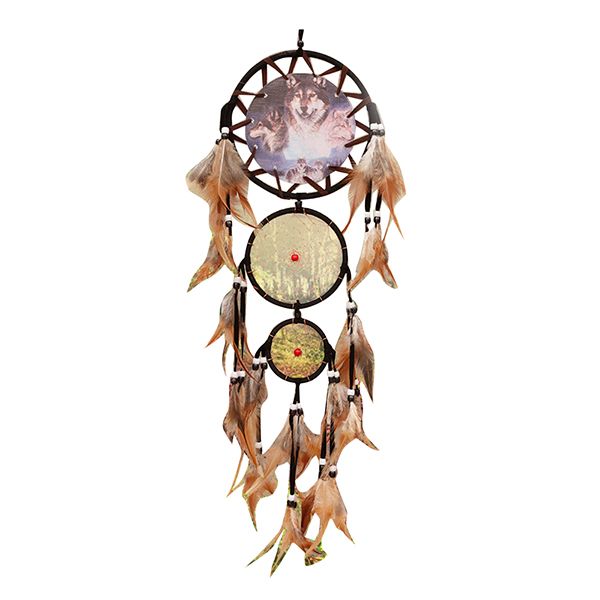 

1 brown abs ring + abs beads + feathers home decoration wolf head pattern oil painting feathers dream net car pendant 70-75cm