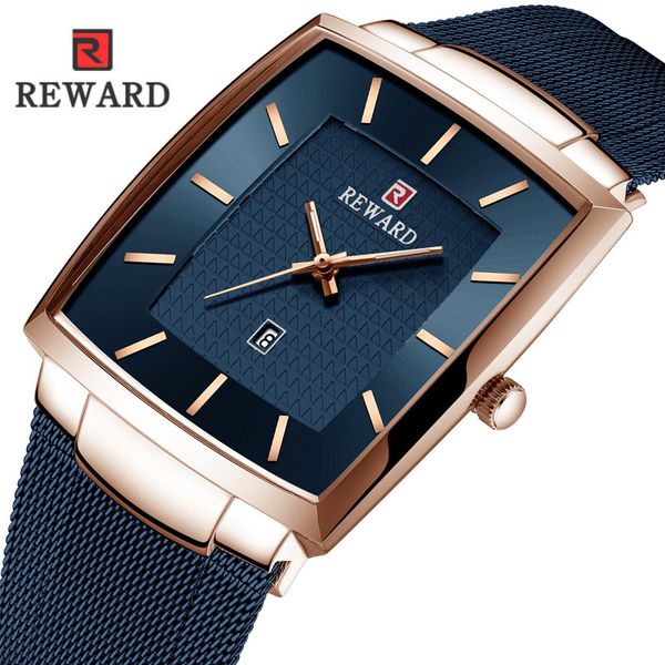 

reward square watch men waterproof slim mesh military wrist watches for men quartz sports business male watch relogio masculino, Slivery;brown