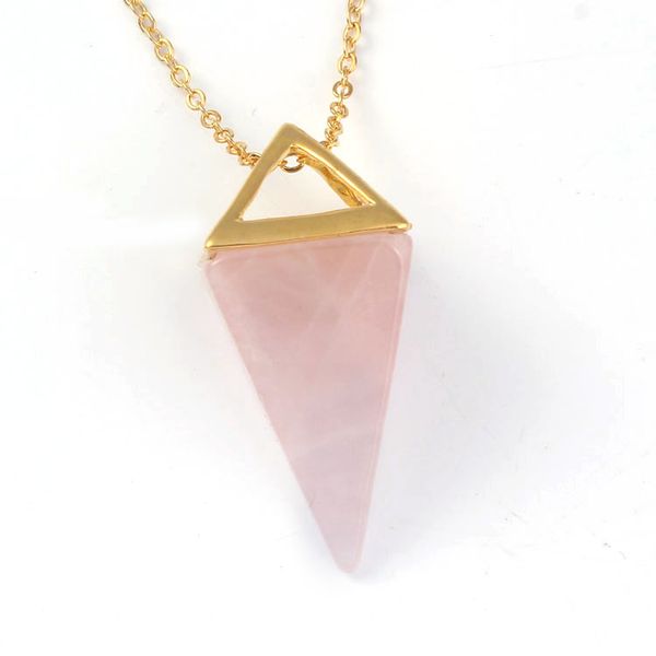 

wholesale 10 pcs gold plated square pyramid rose quartz pendant link chain necklace blue sand stone jewelry, Silver