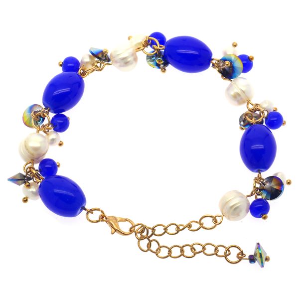 

fashionable and simple freshwater pearl crystal bracelet irregular natural pearl and blue crystal combination bracelet, Black