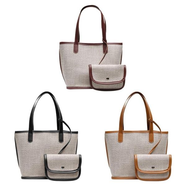 

2pcs/set new fashion shopping bagsclassic delicate large capacity shopping handbag women tote linen shoulder bag