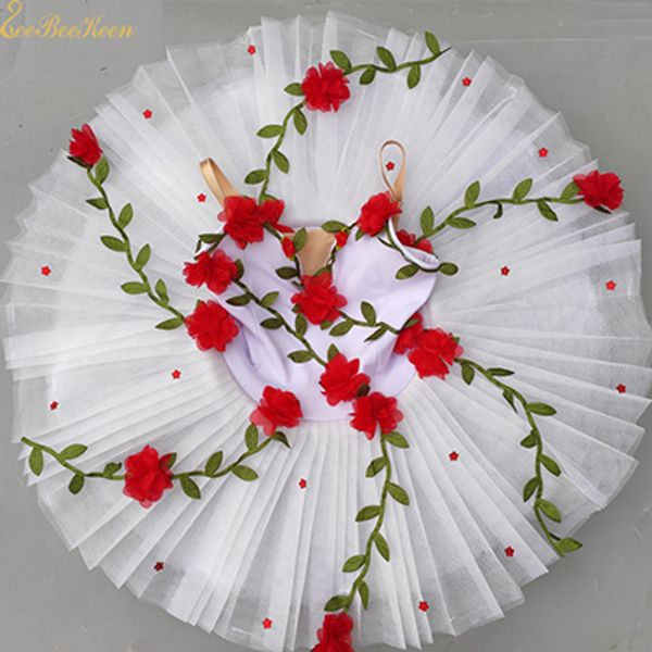 

girls ballet tutu dance dress tutu ballet dancewear children swan dress bailarina red rose flower costume, Black;red