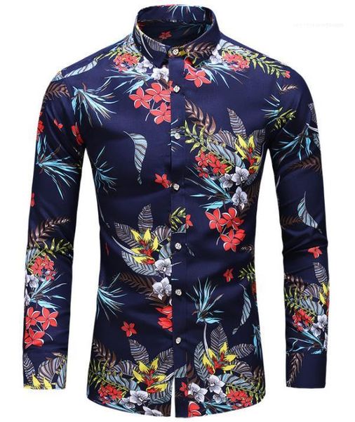 

autumn slim long sleeve mens shirts casual designer males clothing floral print mens casual shirts fashion, White;black