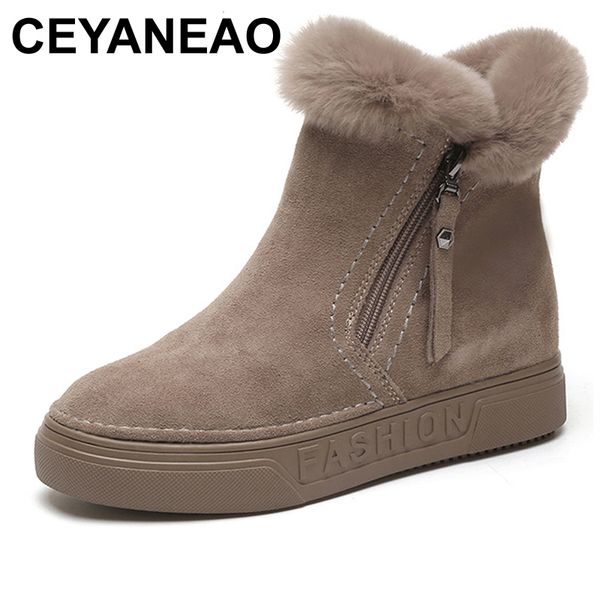 

ceyaneao 2018 women's winter ankle boots female zipper flock platform snow boot ladies plush sneakers casual flat shoese767, Black