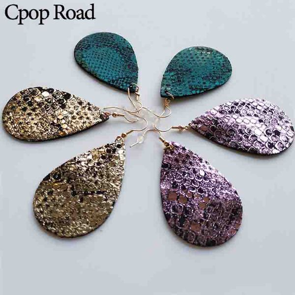 

cpop snake skin texture genuine leather earrings for women teardrop statement earrings fashion jewelry night club bright drop earrings gifts, Silver