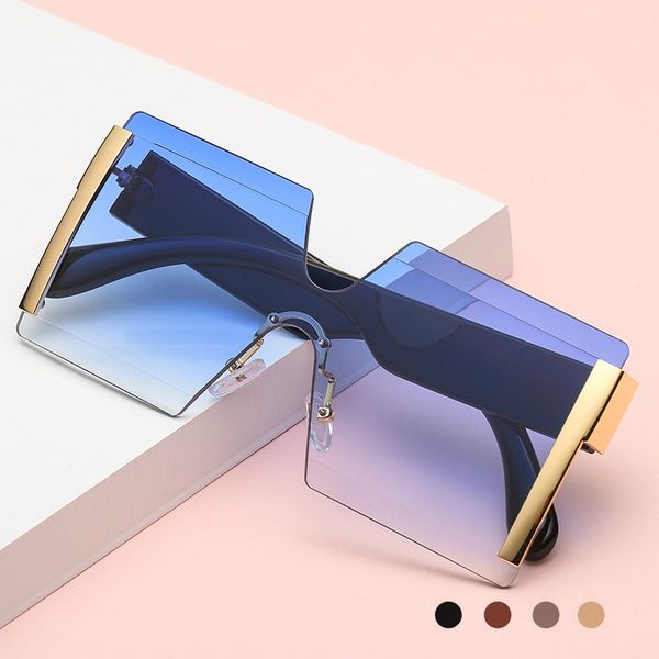 

крупногабаритные rimless солнцезащитные очки женщины big оттенки мода высокого качества мужчины площади вс стекла женщины металл gradient от, White;black