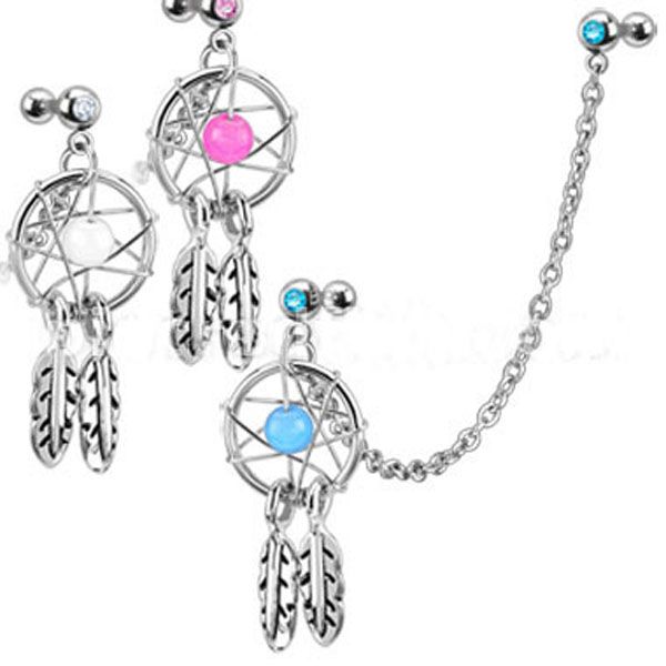 

1pcs fashion dream catcher crystal eyebrow nose hoop nose rings studs ear chain piercing for women body piercing jewelry gifts, Slivery;golden
