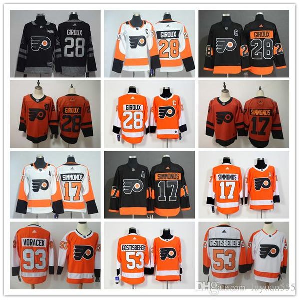 

men philadelphia flyers hockey jerseys 17 wayne simmonds 28 claude giroux 53 shayne gostisbehere 93 voracek hockey jerseys, Black;red