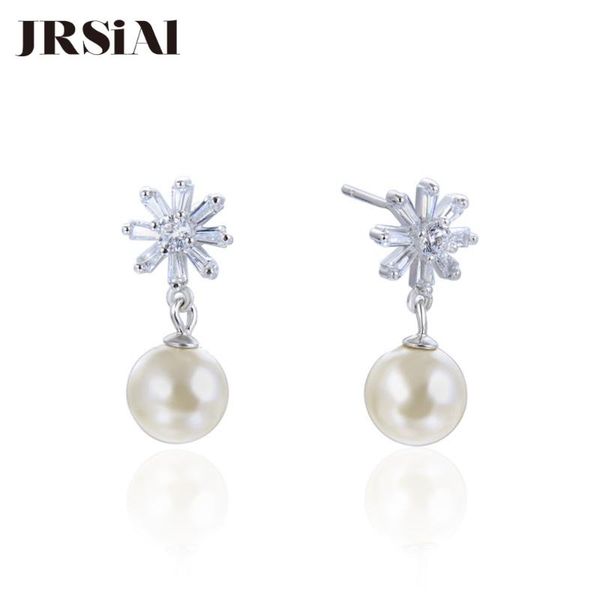 

jrsial 925 sterling silver jewelry pearl earrings korean fashion zircon earrings bead woman, Golden;silver