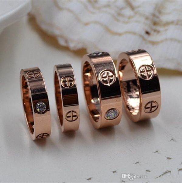 

love ring couple models screw titanium steel diamond ring european and american fashion refers to couples rose gold ring original velvet bag, Silver