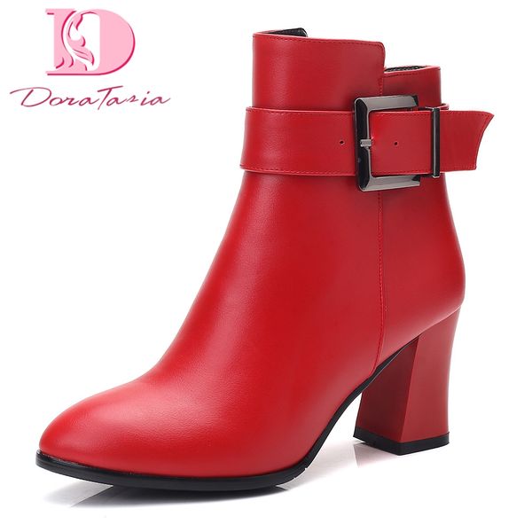 

doratasia 2019 large size 43 fashion office lady shoes woman boots female square high heel elegant ankle boots women shoes, Black