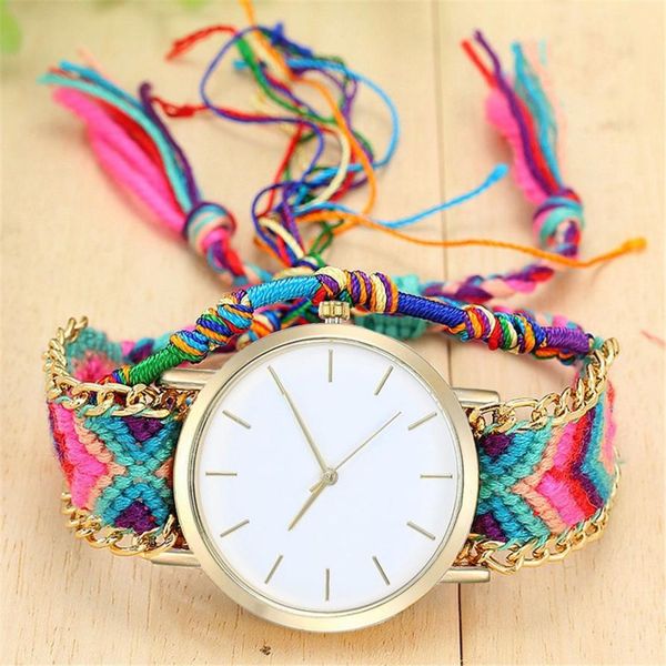 

braided rope bracelet watch round dial casual quartz wristwatch student retro women watch brand ladies watches relojes mujer #w, Slivery;brown