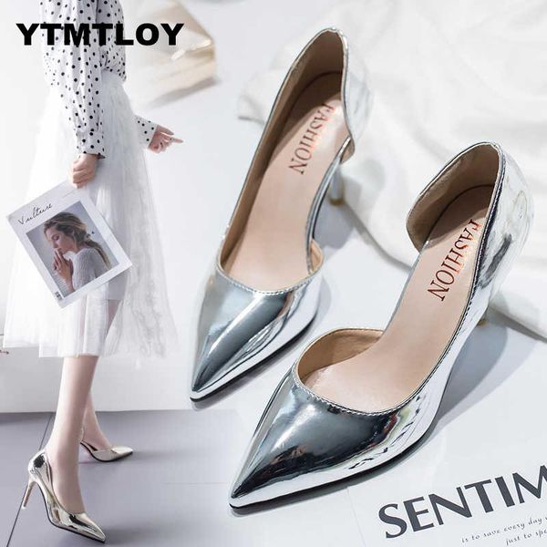 

women pumps mid heel pump ladies pointed toe casual shoes sandals high heels wedding pumps gold silver zapatos mujer 8cm a8, Black;white