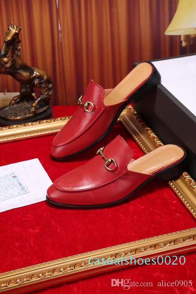 

original box] luxury mens beach moccasins half the slippers scuffs real cow leather shoes made in italy size 38-44 c20, Black