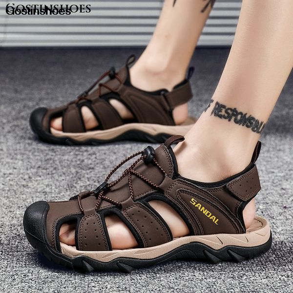 

сандалии для мужчин сандалии мужской коровы кожи обуви износостойких sandalias masculina кожаных сандалии, Black