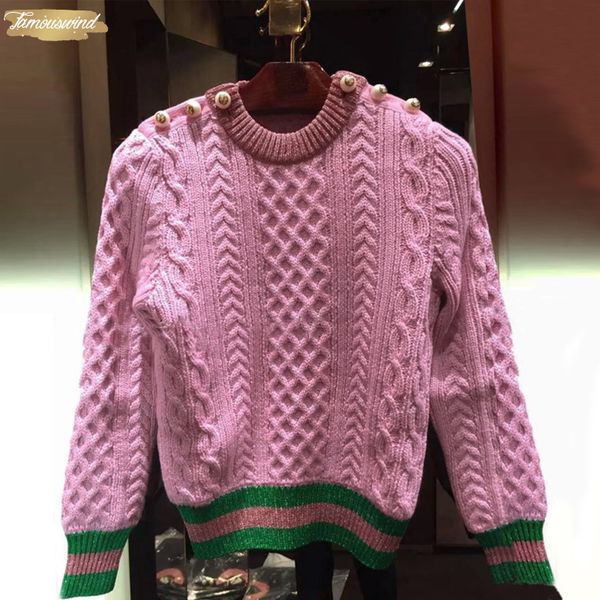 

designer runway pearls pink sweaters knitted pullovers women autumn winter striped female and jumper 2019 christmas clothing, White;black