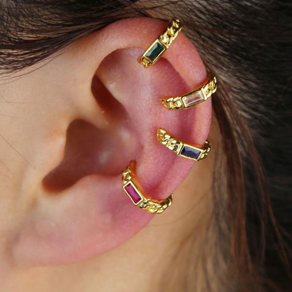 

gold cuban link chain cuff earring no pierced colorful cz clip earrings, Silver