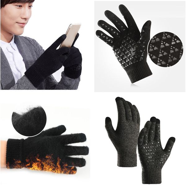

women winter gloves for men and women knit anti-slip elastic cuff windproof warm sport gloves full finger sport full finger, Black