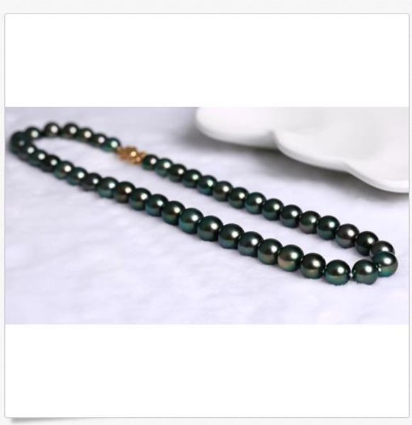 

mnm stunning 10-11mm tahitian round black green pear necklace 18inch, Silver