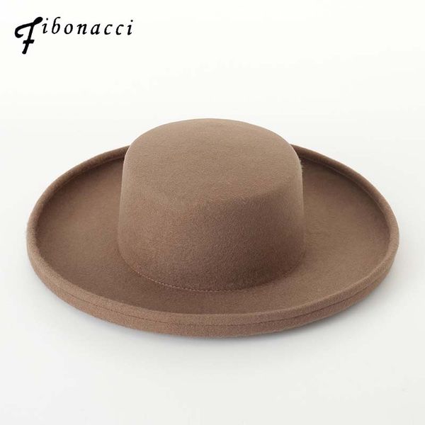 

fibonacci flanging female fedora hat solid dome wool felt hats for women bucket elegant fedoras, Blue;gray