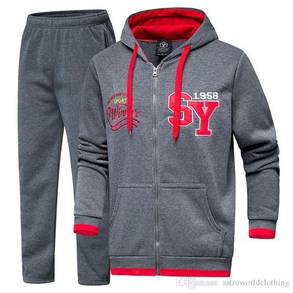 

printed mens designer tracksuits spring 2pcs sports sets hooded long sleeve two piece pants male clothing, Gray