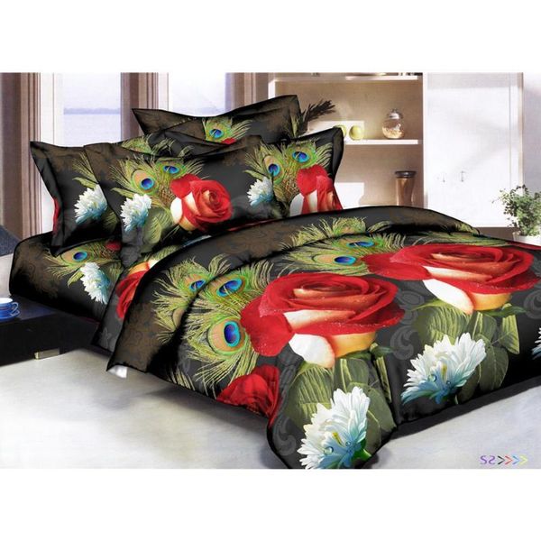 

38 4pcs/set 3d rose flower printing pillowcase quilt cover bed sheet bedding set