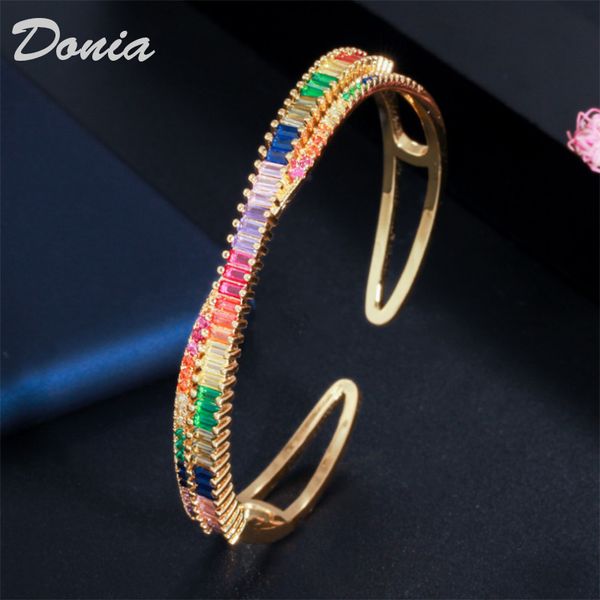 

donia jewelry christmas colorful exaggerated copper micro inlay zircon adjustable bracelet personality geometric pattern party birthday gift, Black