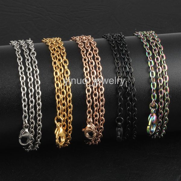 

silver/rose gold/gold/black stainless steel 18-32 inches 2.5mm link chain pendant necklace jewelry for women/men