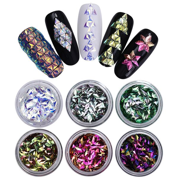 

6 boxes nail sequins chameleon ab color colorful flakes glitter geometric diy nail art decors manicure art design, Silver;gold