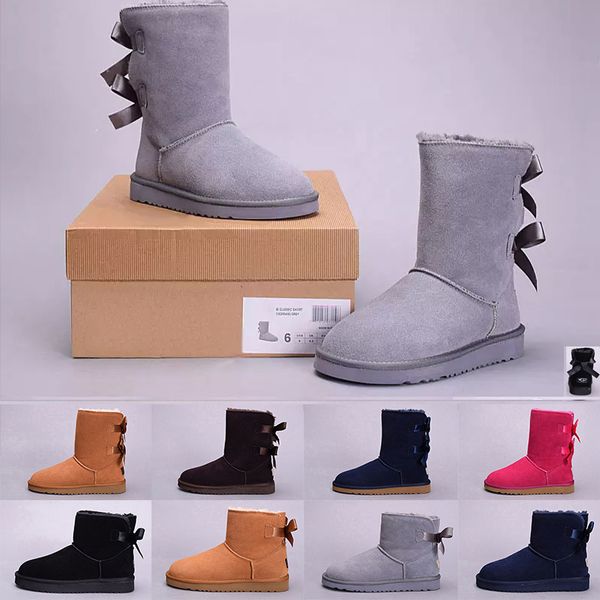 

sale wgg snow boots winter boots australia designer tall boots real leather bailey bowknot women's bailey bow knee boot shoes, Black