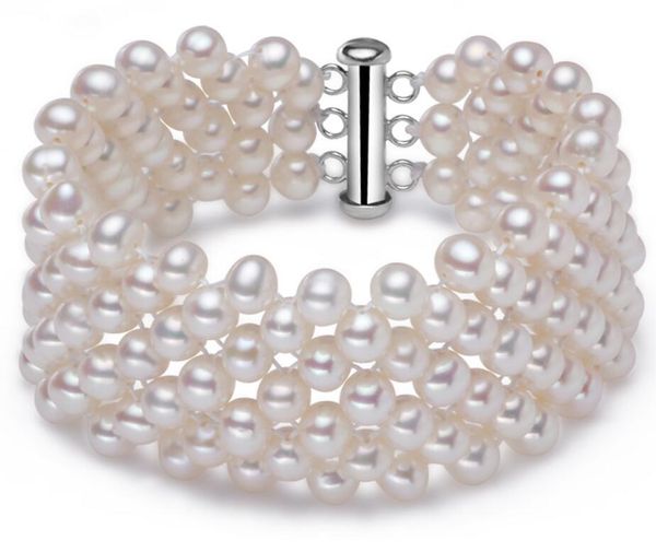 

new 423+++fashion 6mm multi-layer natural freshwater pearl bracelet, Golden;silver