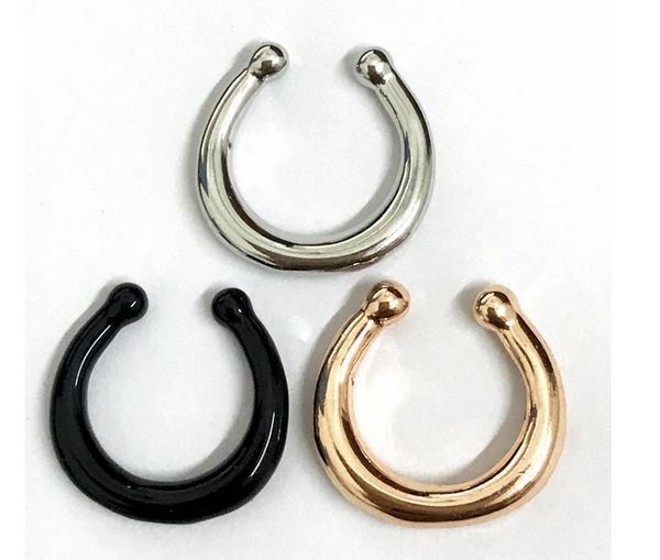 

hoop body jewelry fake piercing nose ring black gold silver septum hanger jewelry nose stud, Slivery;golden