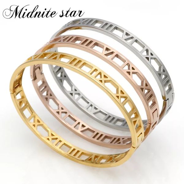 

delicate hollow roman numeral bracelets & bangles titanium steel bangle fine jewelry for women vacuum plating bangle quality, Black