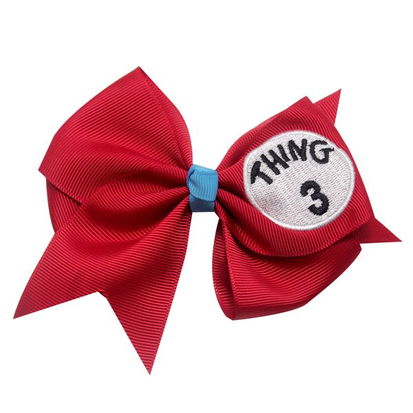 

3 inch dr seuss things1 2 3lovely soild hair bows embroidery grosgrain ribbon bows for girls handmade hair clip hair accessories, Slivery;white