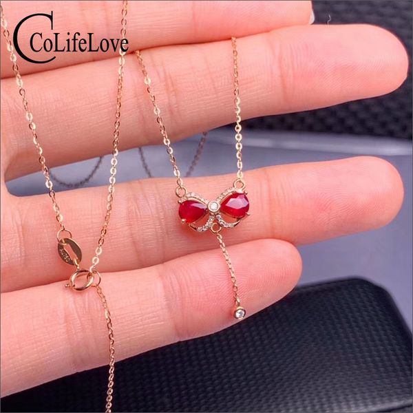 

colife jewelry 18k rose gold ruby neckace pendant for party 4*5mm natural ruby gold necklace real rose jewelry, Silver
