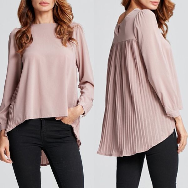 

women's asymmetrical chiffon blouse 2020 zanzea stylish pleated blusas female summer long sleeve shirts plus size chemis, White
