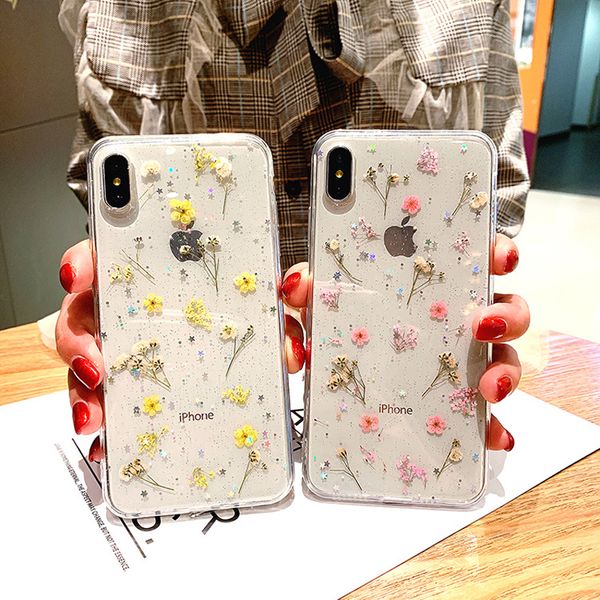 Custodie per telefoni con fiori secchi trasparenti di lusso di moda per iPhone 13 11 12 xs max x xr 8 plus 7 7plus 6 6splus case
