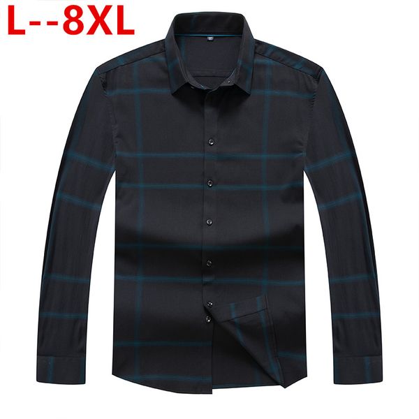 

plus 8xl 6xl 5x men's regular-fit long sleeve stretch shirt formal business office/working wear bamboo fiber basics dress shirts, White;black