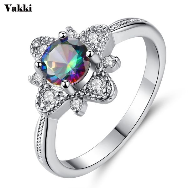 

silver crystal flower wedding rings for women colorful zircon stone ring for party anniversary gift