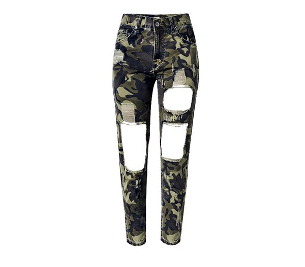 

camouflage big hole destroyed jeans women plus size high waist ripped boyfriend jeans woman loose straight ankle denim, Blue