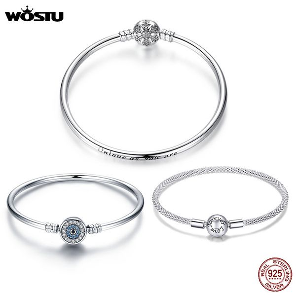 

wostu 100% 925 sterling silver original bracelets snowflake blue eyes zircon chain fit women bracelet & bangle luxury jewelry, Golden;silver