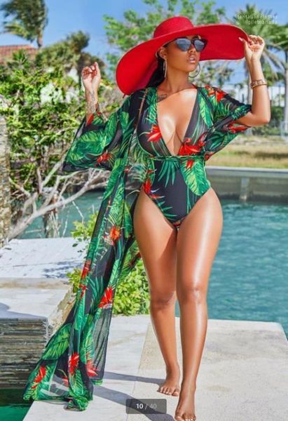 

cover-ups 2pcs swimwear sets one piece bikini holiday criss-cross clothing women leaves floral printed beach bikini, White;black