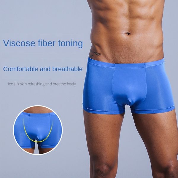 

men's ultra-thin nylon ice silk double-layer underwear big bag transparent high-elastic solid color men's underwear, Black;white