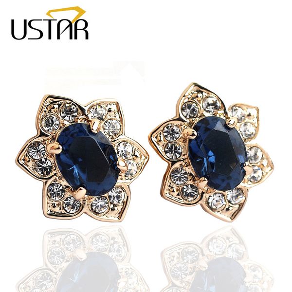 

ustar blue zirconia crystals clip earrings for women rose gold color fashion jewelry earrings female flower ear cuff bijoux, Silver
