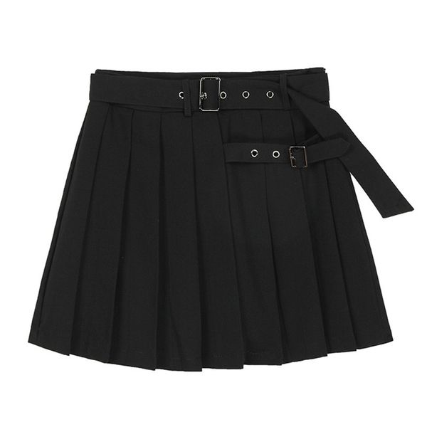 

loose high waist black buckle pleated split joint temperament half-body skirt women fashion tide new spring autumn 2020 1r704