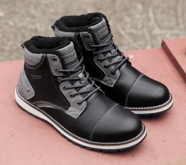 

men's cotton shoes 2019 autumn and winter new men's snow boots plus velvet thick warm cotton shoes men's martin boots, Black