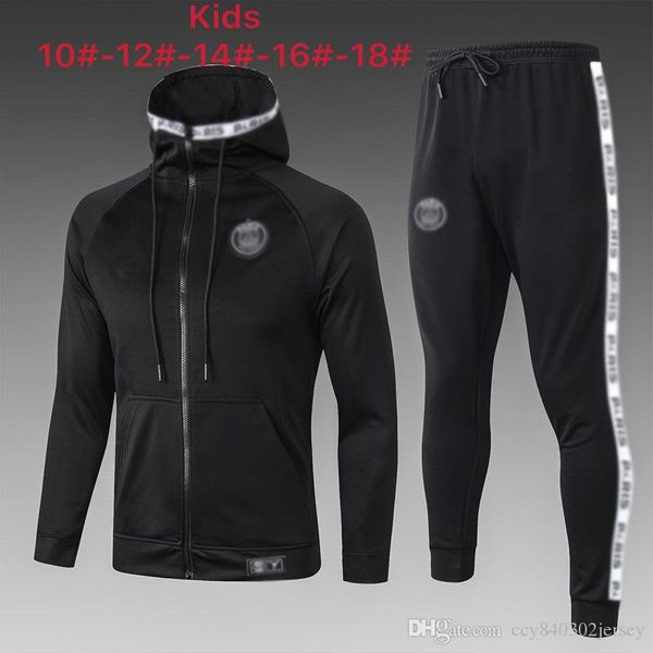 

19 20 kids paris jordam tracksuit psg aj child jackets survetement 2019 2020 mbappe psg boy maillot de foot football jacket training suit, Black