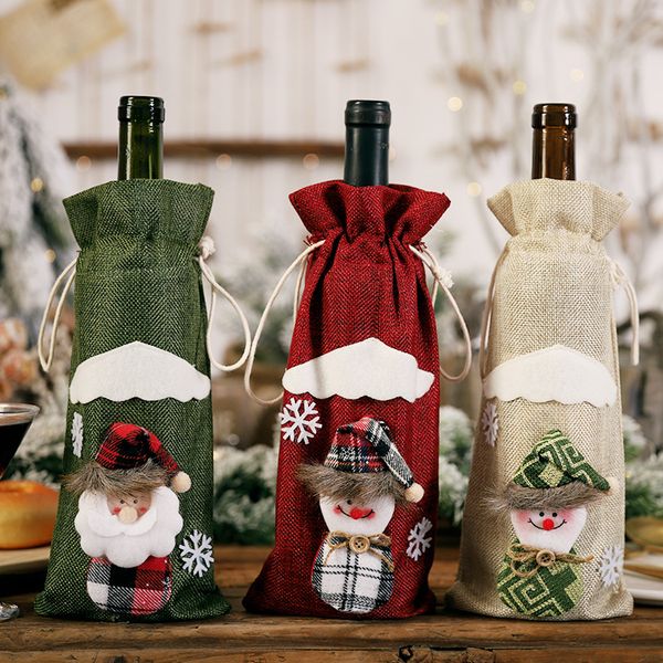 

new santa claus gift bags 30*14cm christmas decorations red wine bottle cover bags xmas santa champagne wine bag xmas gift dhl jy404