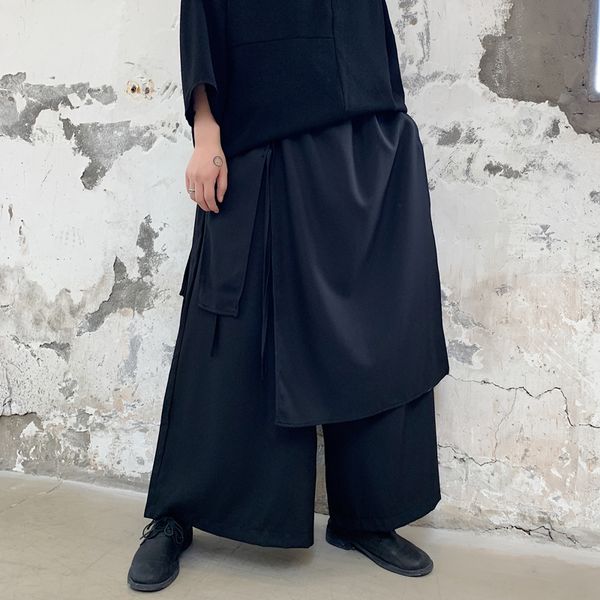 

2020 spring and autumn new japanese yamamoto dark broken ring deconstruction irregular solid color wide leg pants black s-xl