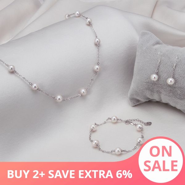 

daimi] jewelry set. 7.5-8mm natural freshwater pearl for women. chain necklace bracelet earrings sets, Black